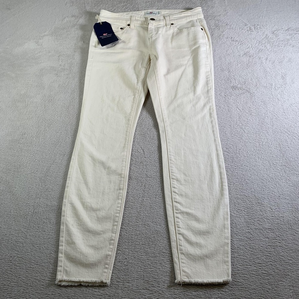 Vineyard Vines Raw Edge Skinny Jeans Womens 4 Marshmallow White Frayed Hem NEW